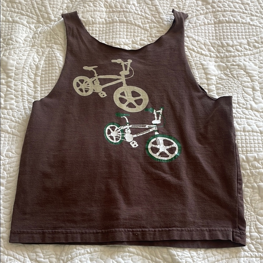 Brown Kids Tank Top with Bicycle Print